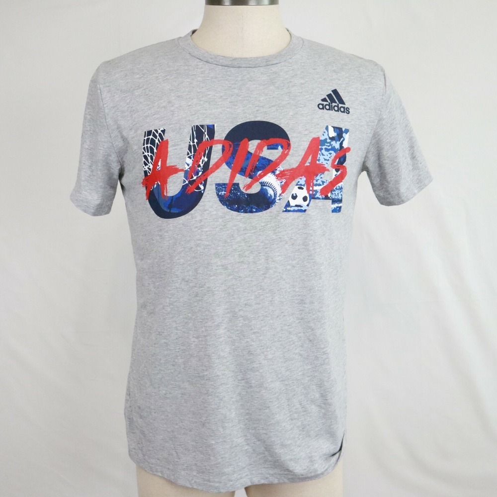 Adidas T-Shirt Boys Youth XL 18-20 Crew Neck‎ Tee Gray Short Sleeve - USA Sports